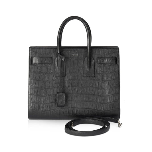 YSL Saint Laurent Embossed Crocodile Sac De Jour Travel Bag Small