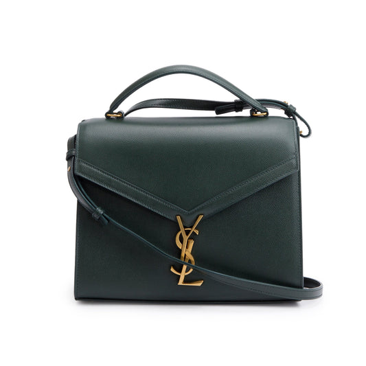 YSL Saint Laurent Grain De Poudre Cassandra Top Handle Bag Leather Green Travel Bag