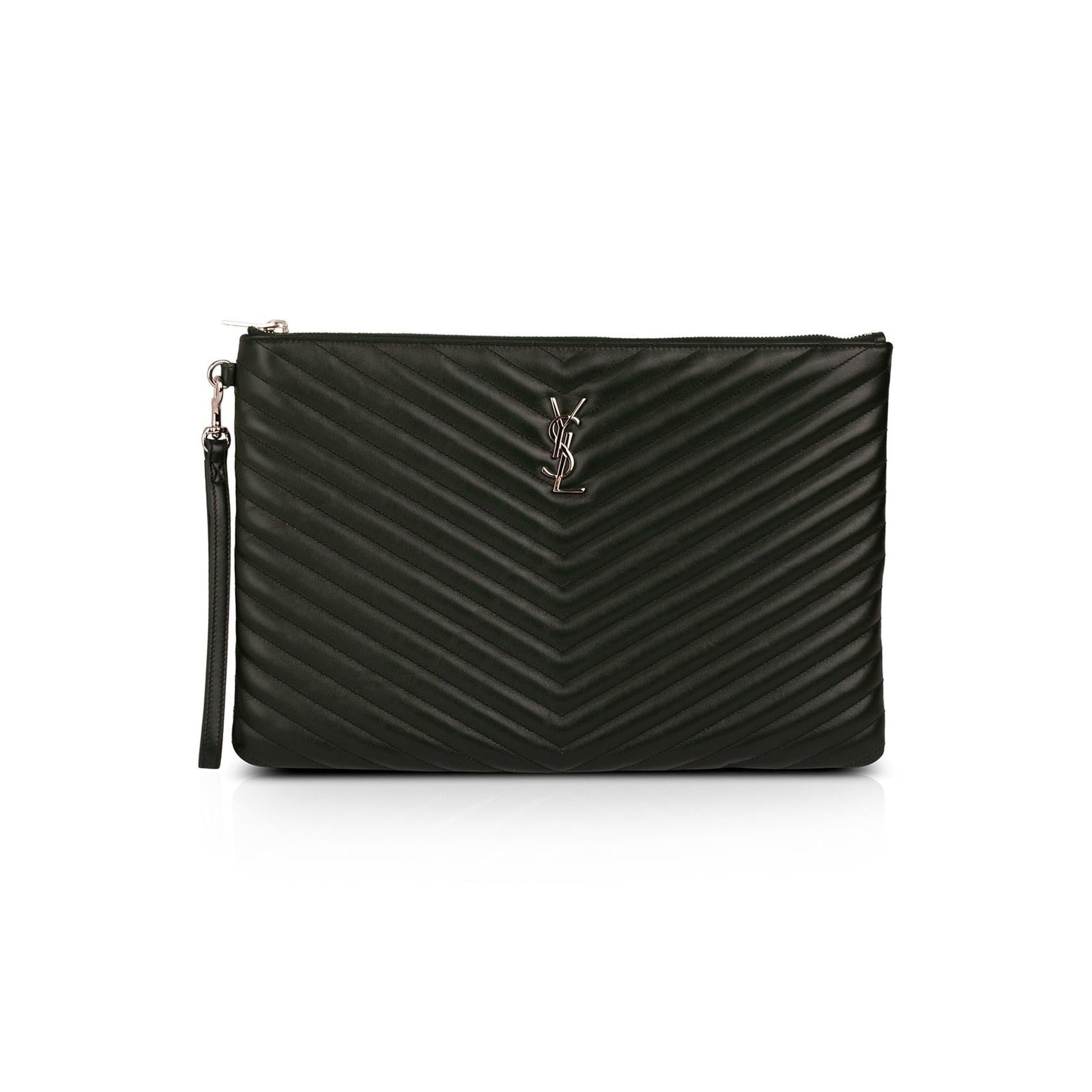 YSL Saint Laurent Document Holder Travel Bag Matelasse Green