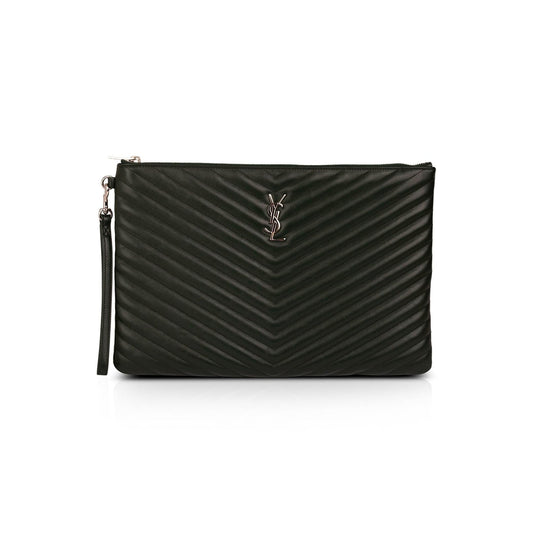 YSL Saint Laurent Document Holder Travel Bag Matelasse Green