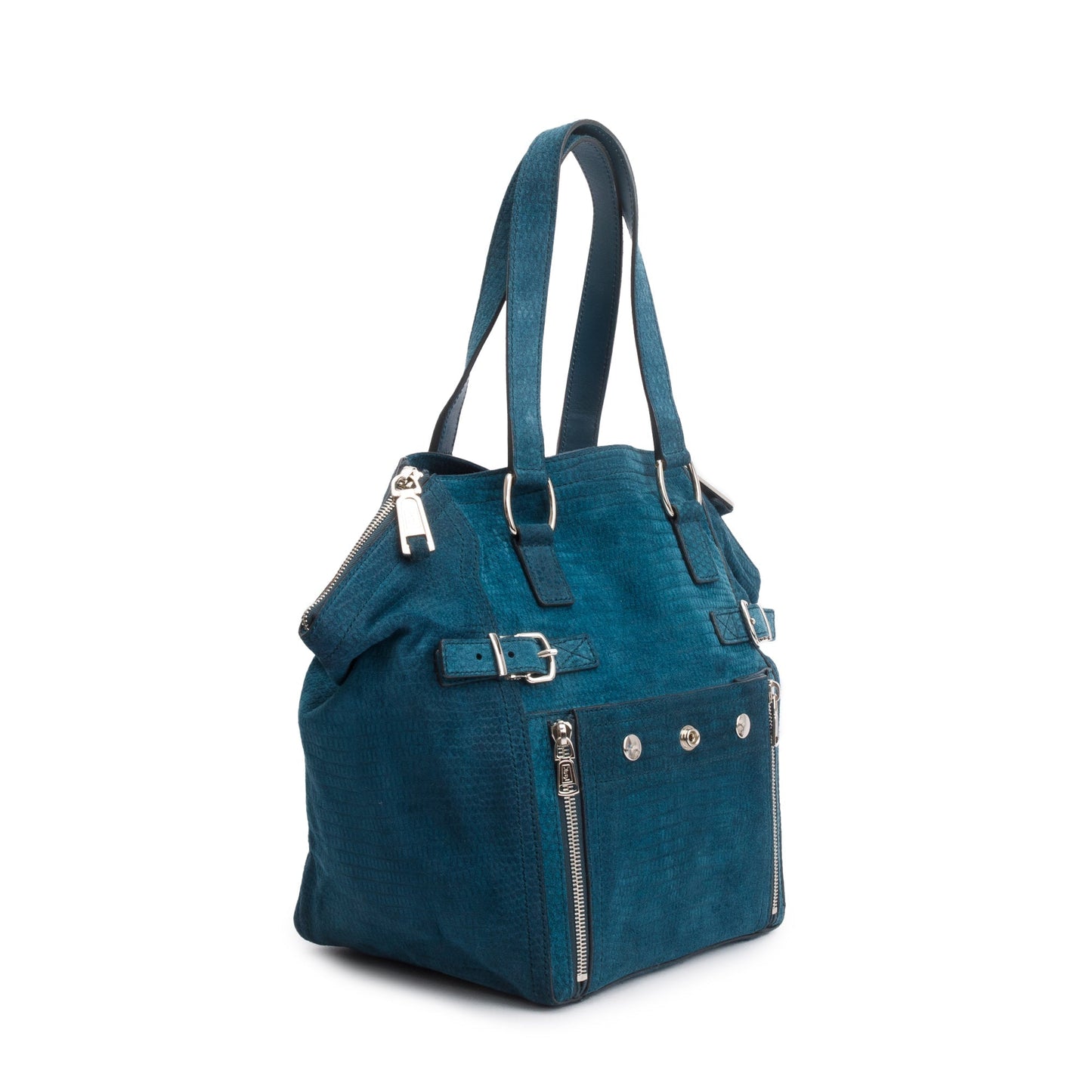 YSL Saint Laurent Python Embossed Downtown Tote Suede Green Tote Bag