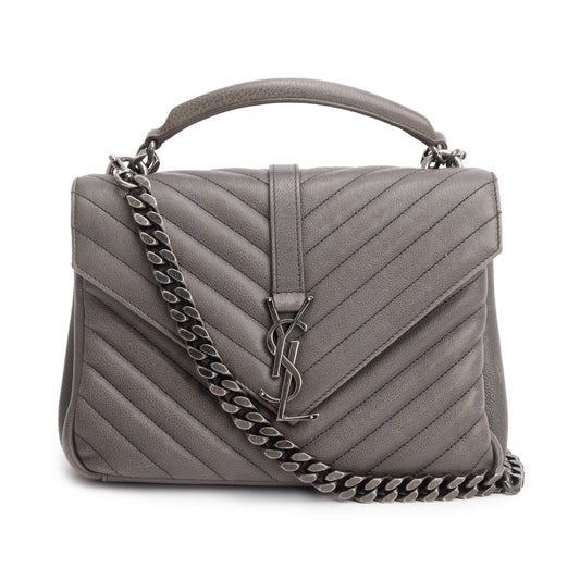 YSL Saint Laurent Grey Chevron College Bag Leather Medium Travel Bag