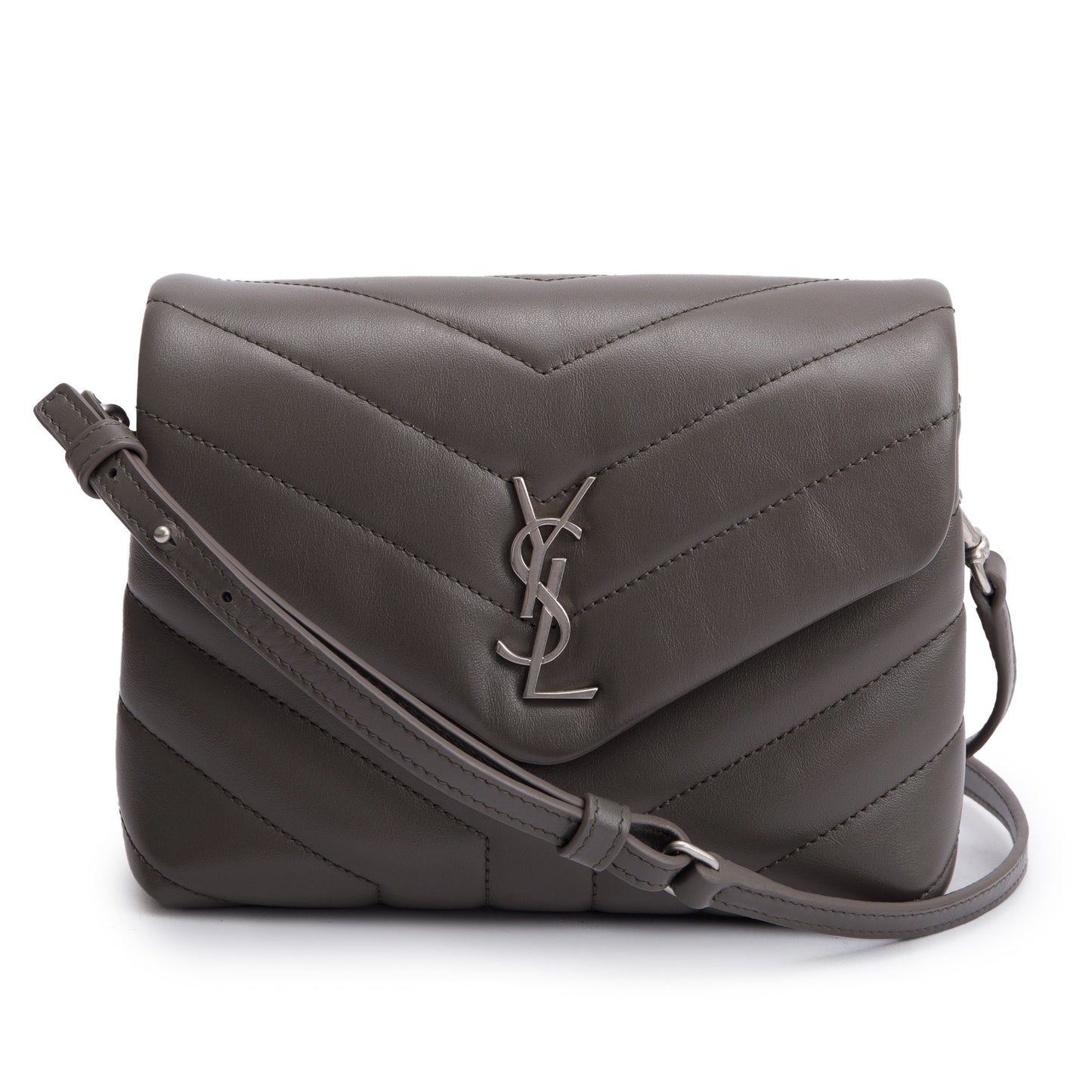 YSL Saint Laurent Grey Toy Loulou Crossbody Bag Matelasse Monogram