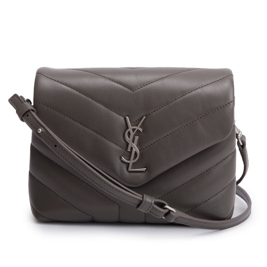 YSL Saint Laurent Grey Toy Loulou Crossbody Bag Matelasse Monogram