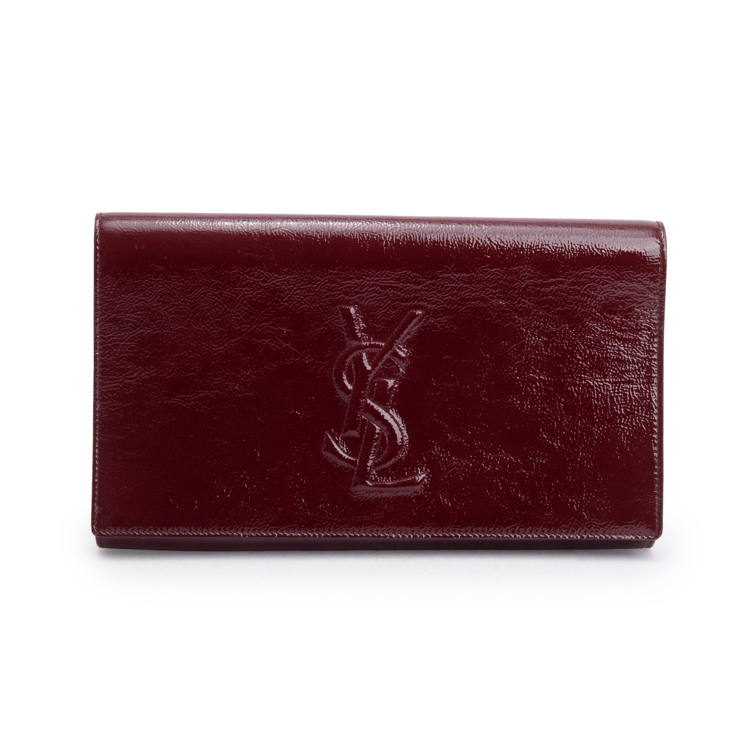 YSL Saint Laurent Burgundy Patent Belle De Jour Clutch Leather Large Clutch Bag