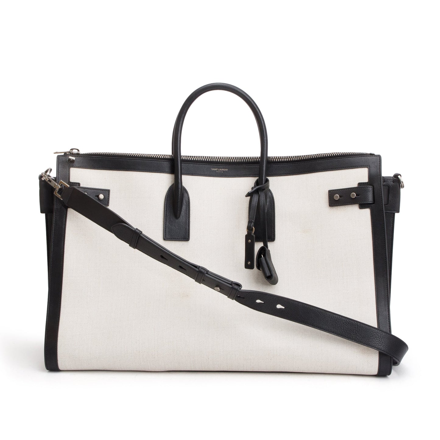 YSL Saint Laurent Linen Calfskin Souple Sac De Jour 48H Travel Bag