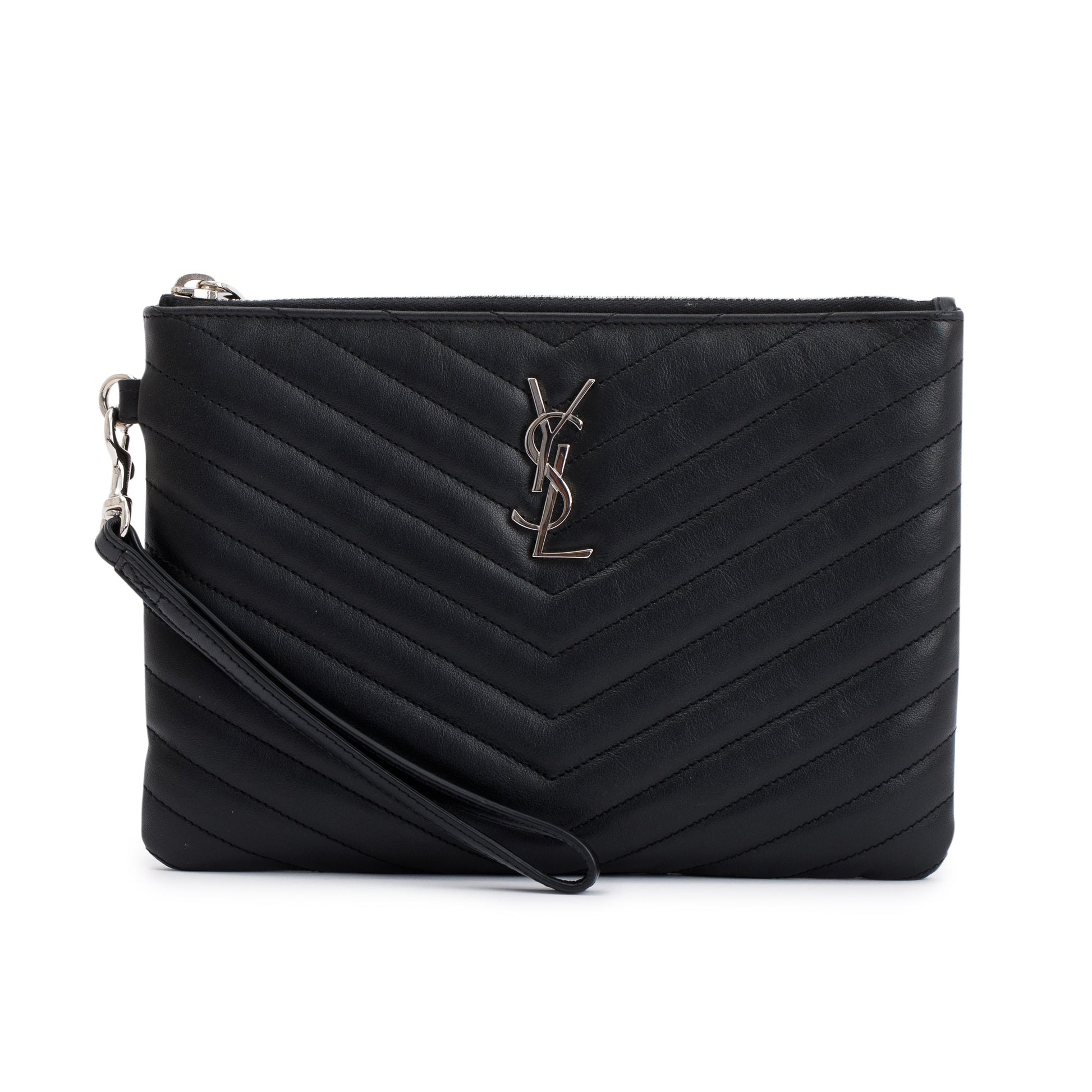 YSL Saint Laurent Cassandre Wrist Pouch Travel Bag Matelasse