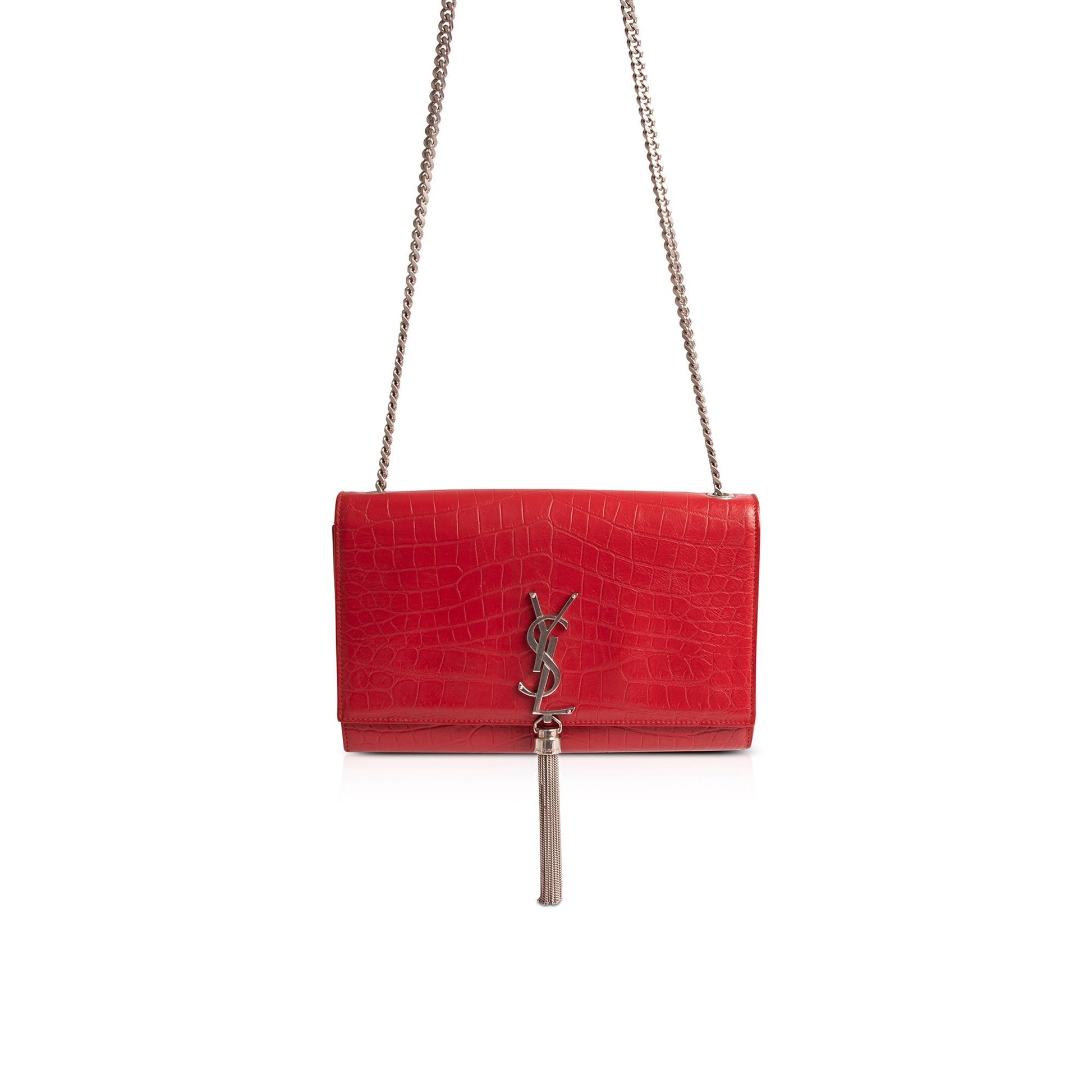 YSL Saint Laurent Croc Embossed Kate Tassel Bag Monogram Medium Travel Bag