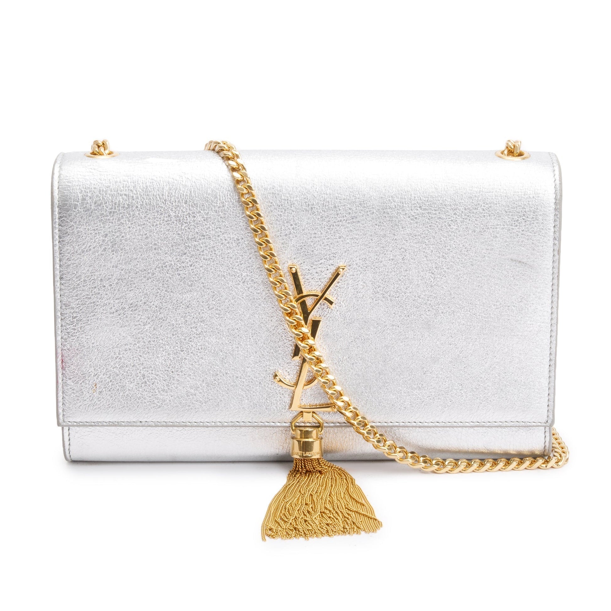 YSL Saint Laurent Metallic Kate Tassel Bag Leather Silver Travel Bag