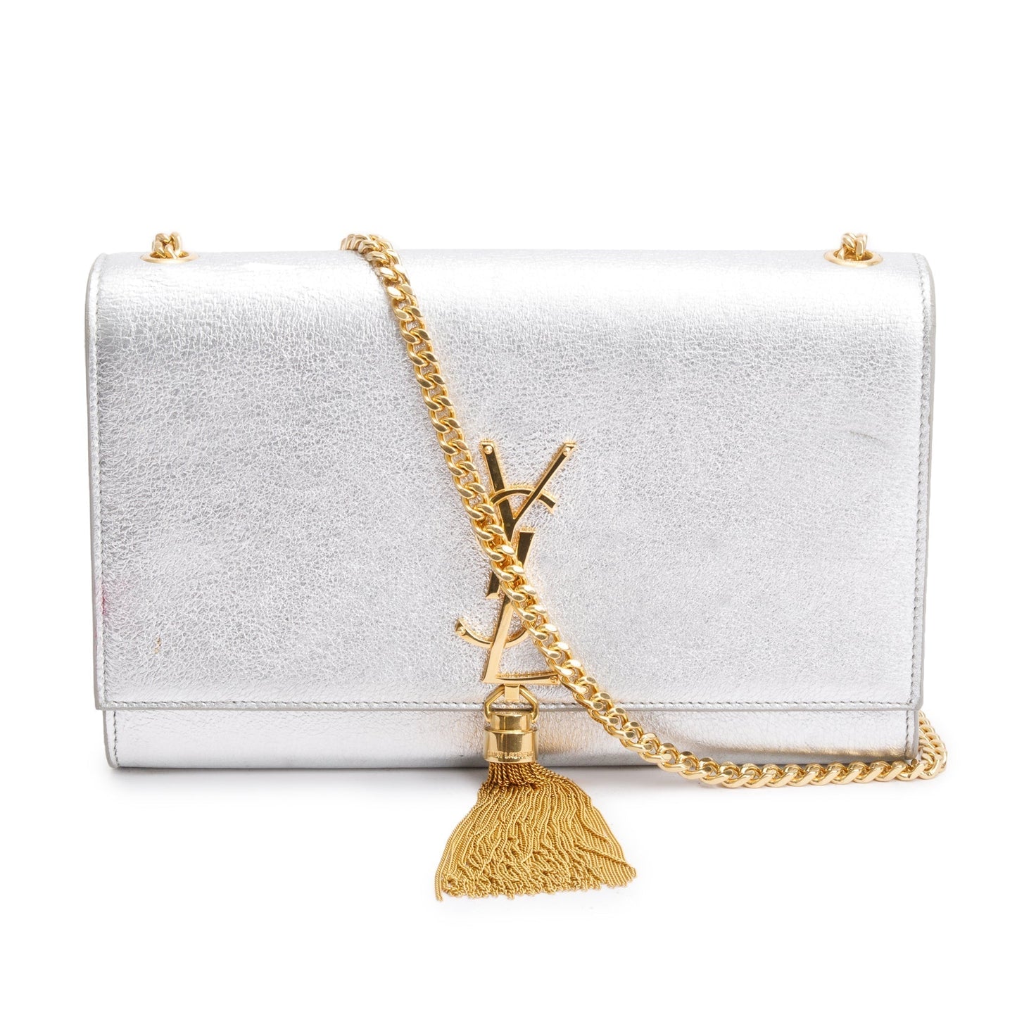 YSL Saint Laurent Metallic Kate Tassel Bag Leather Silver Travel Bag