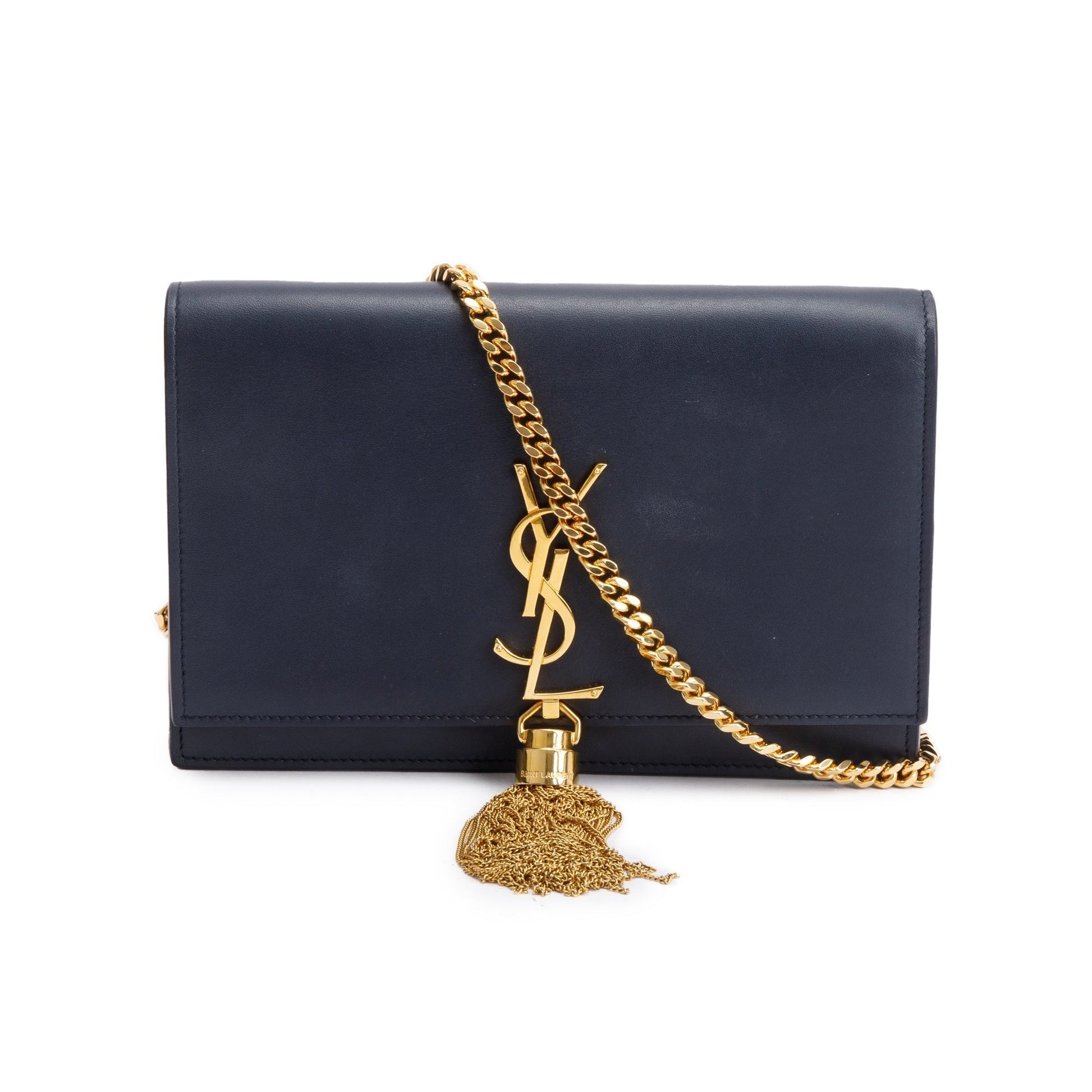 YSL Saint Laurent Navy Calfskin Kate Tassel Wallet On Crossbody Leather Chain Crossbody Bag