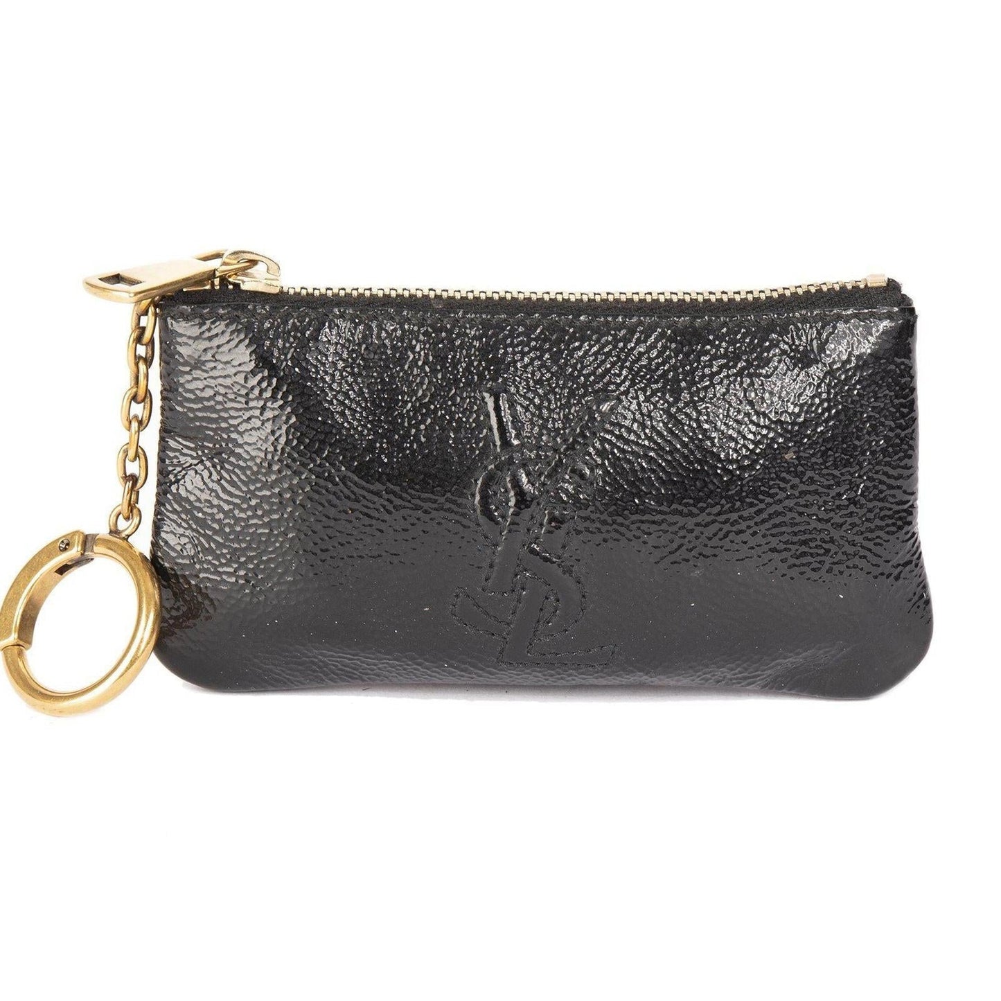 YSL Saint Laurent Patent Key Pouch Travel Bag Leather