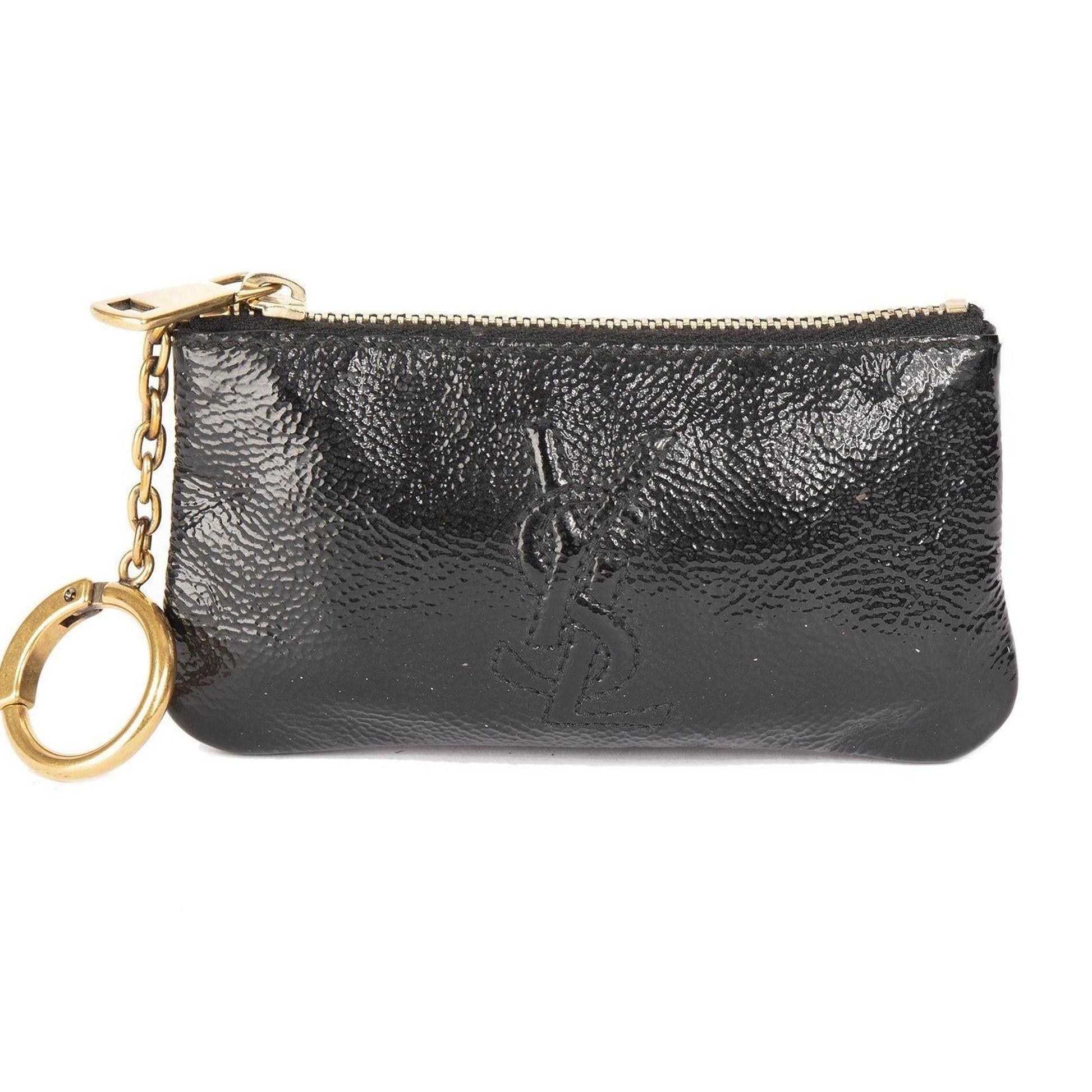 YSL Saint Laurent Patent Key Pouch Travel Bag Leather