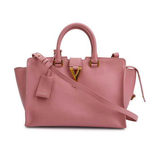 YSL Saint Laurent Calfskin Cabas Tote Bag Leather Pink
