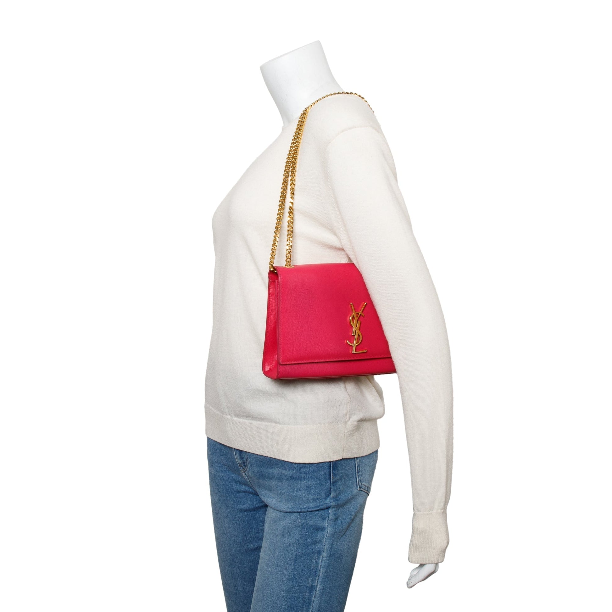 YSL Saint Laurent Grain De Poudre Kate Bag Leather Pink Travel Bag