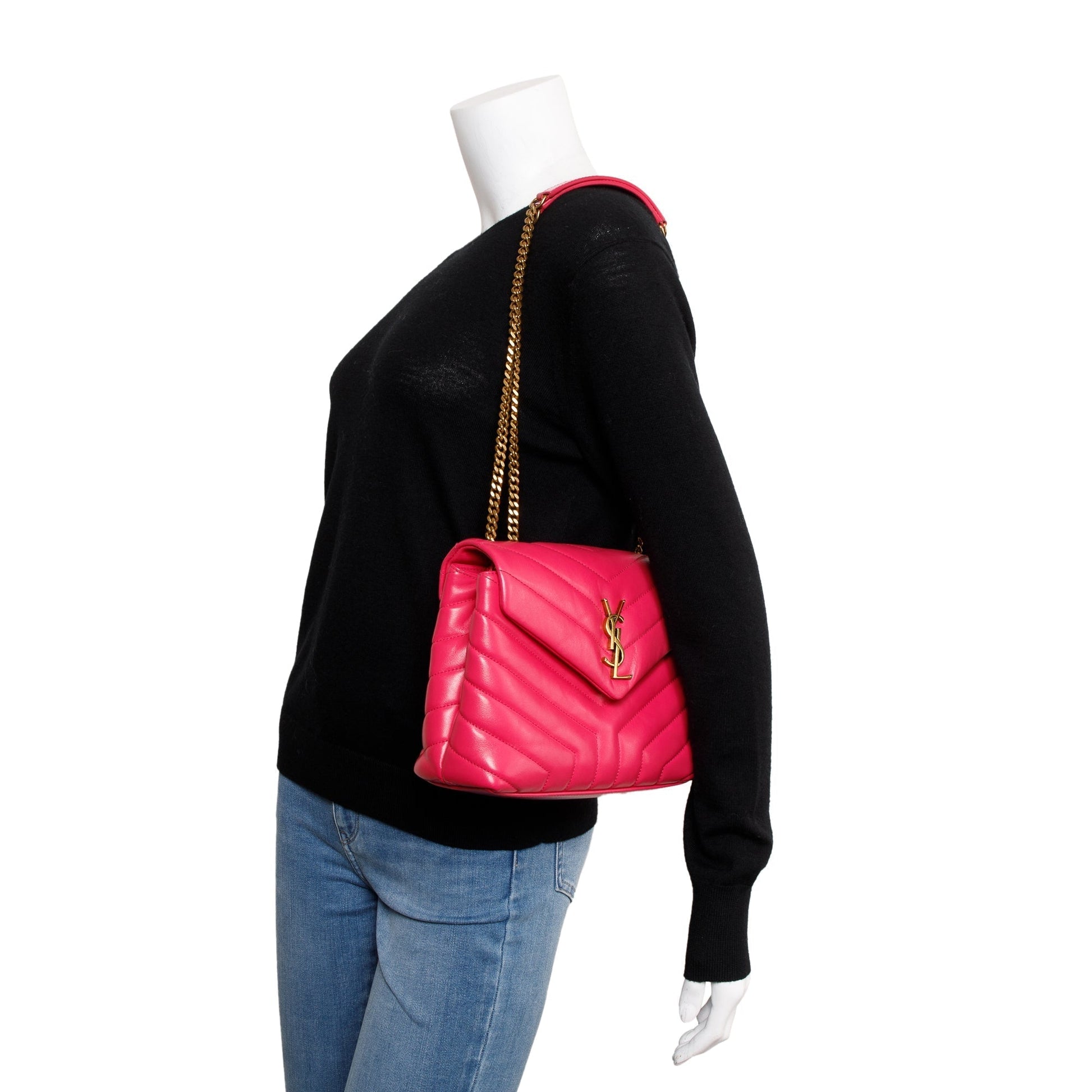 YSL Saint Laurent Loulou Chain Shoulder Bag Leather Pink