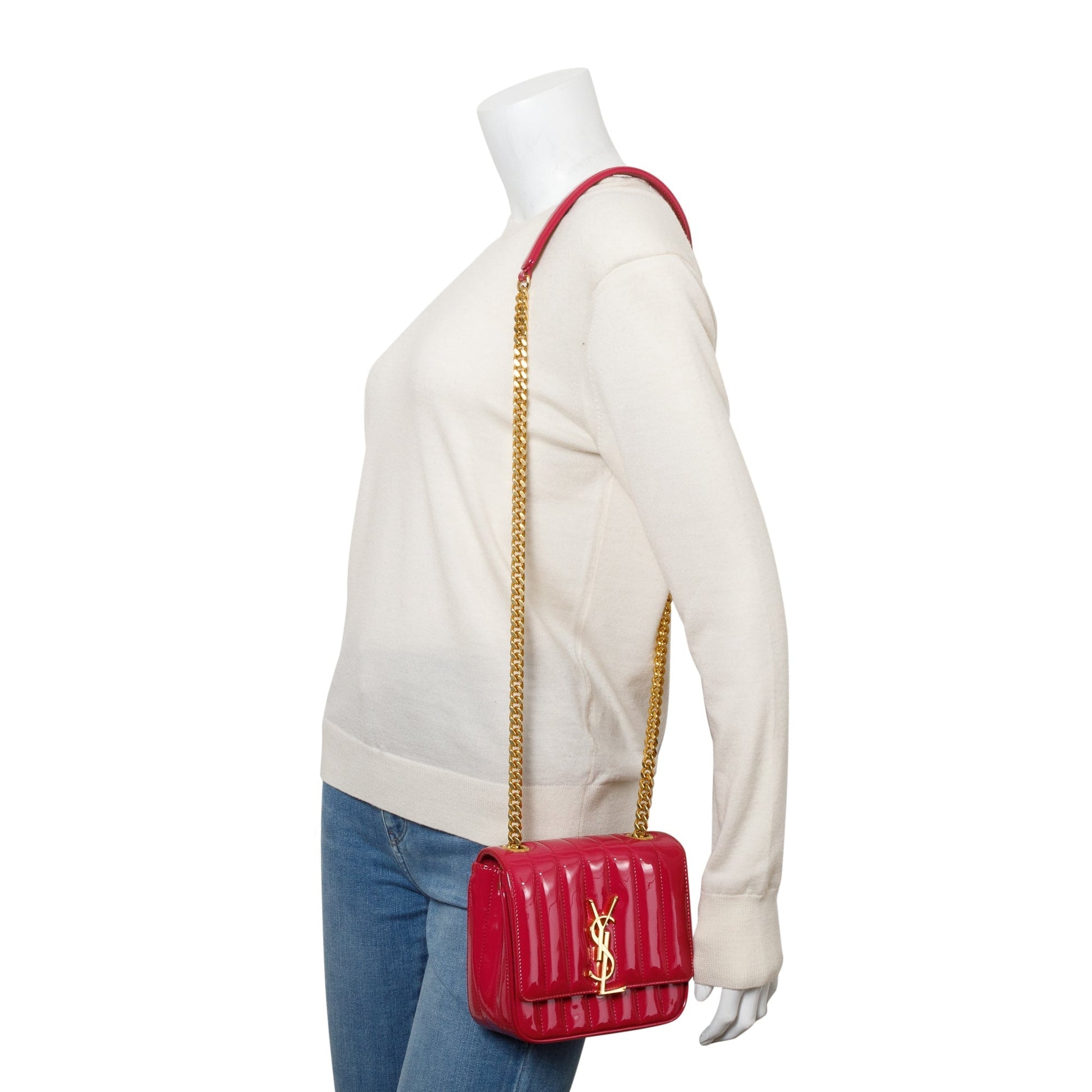 YSL Saint Laurent Patent Small Vicky Chain Bag Leather Monogram Travel Bag