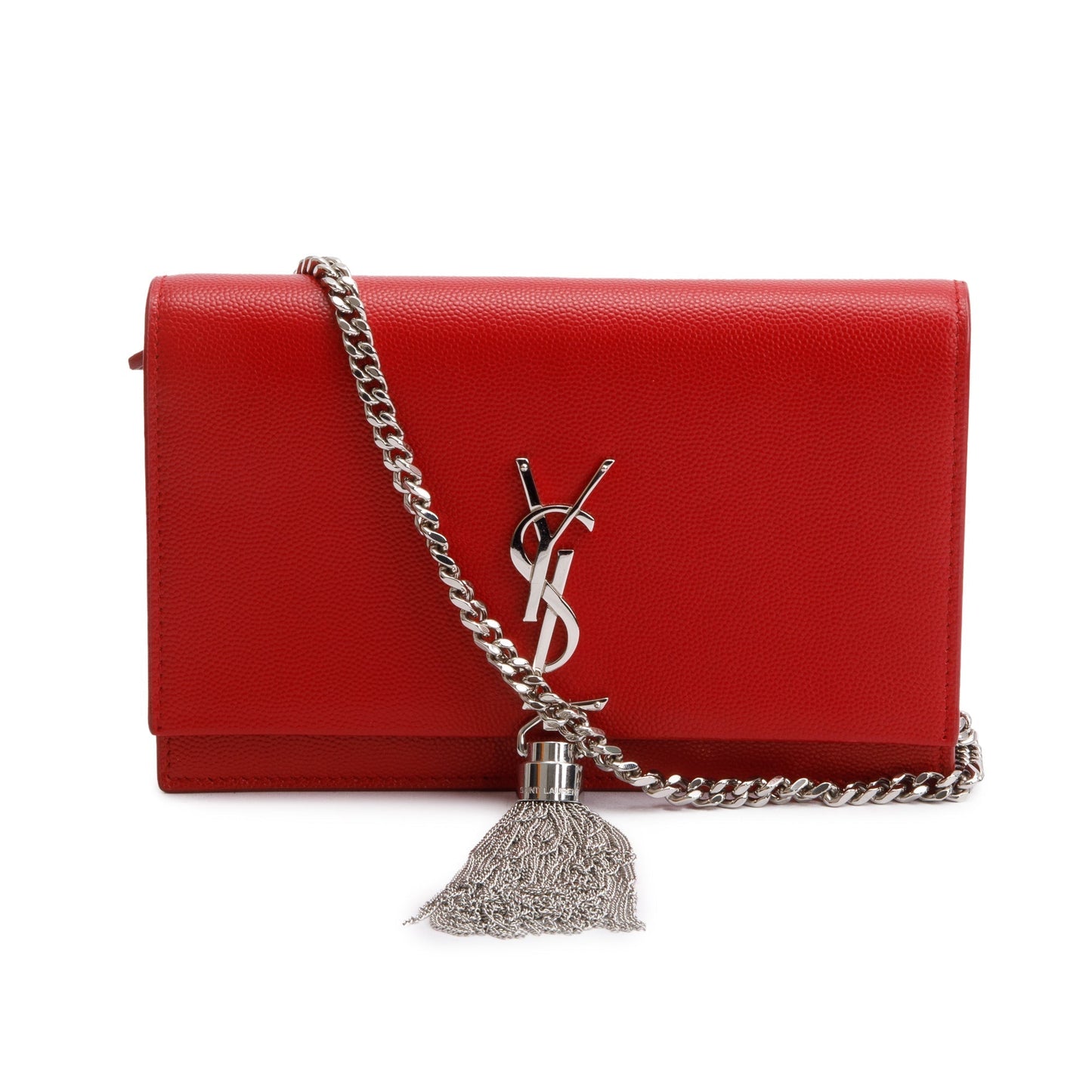 YSL Saint Laurent Grain De Poudre Kate Tassel Wallet On Leather Red Crossbody Bag