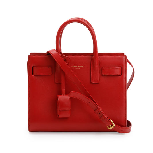 YSL Saint Laurent Smooth Calfskin Nano Sac De Jour Travel Leather Red Travel Bag
