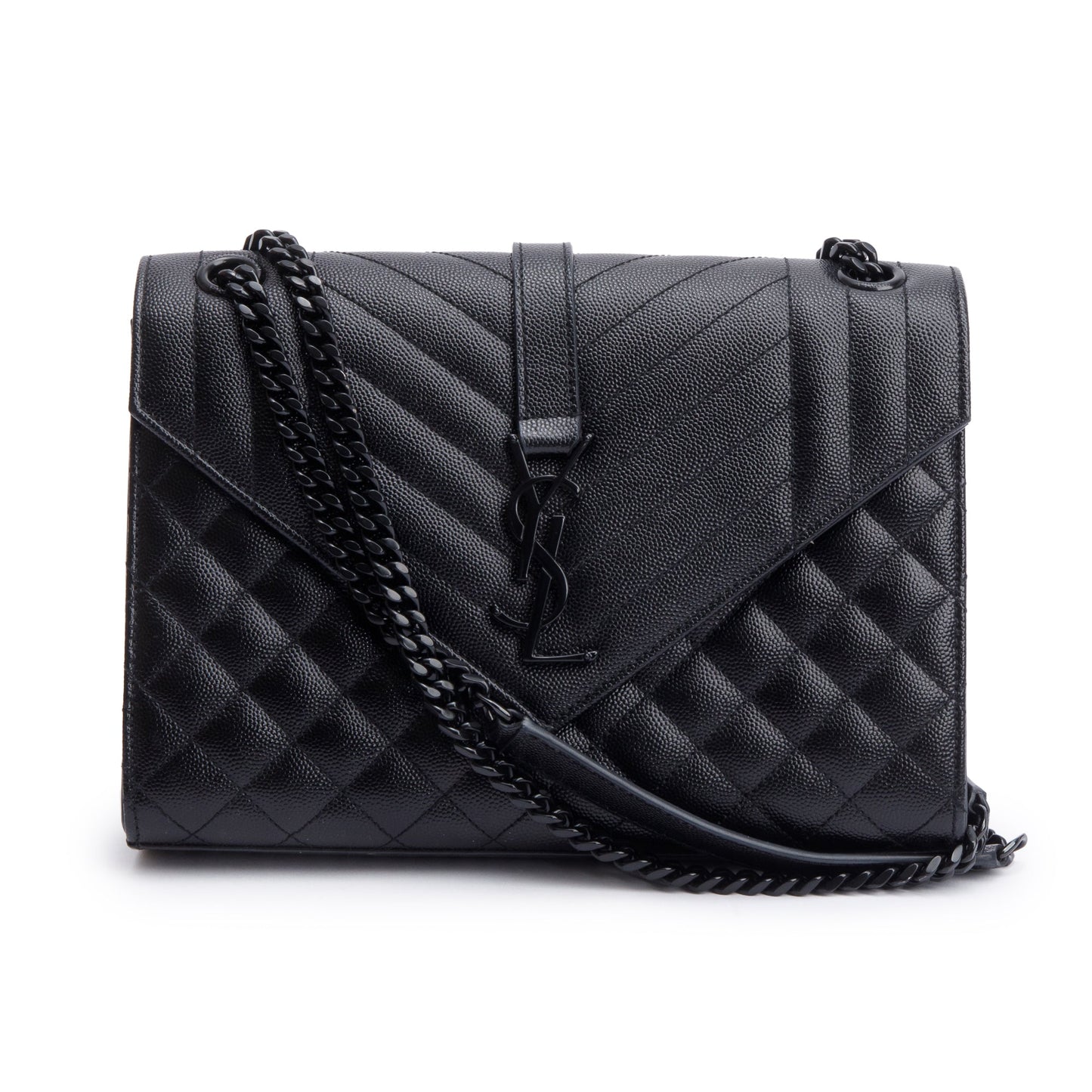 YSL Saint Laurent So Grained De Poudre Envelope Shoulder Bag Black Medium