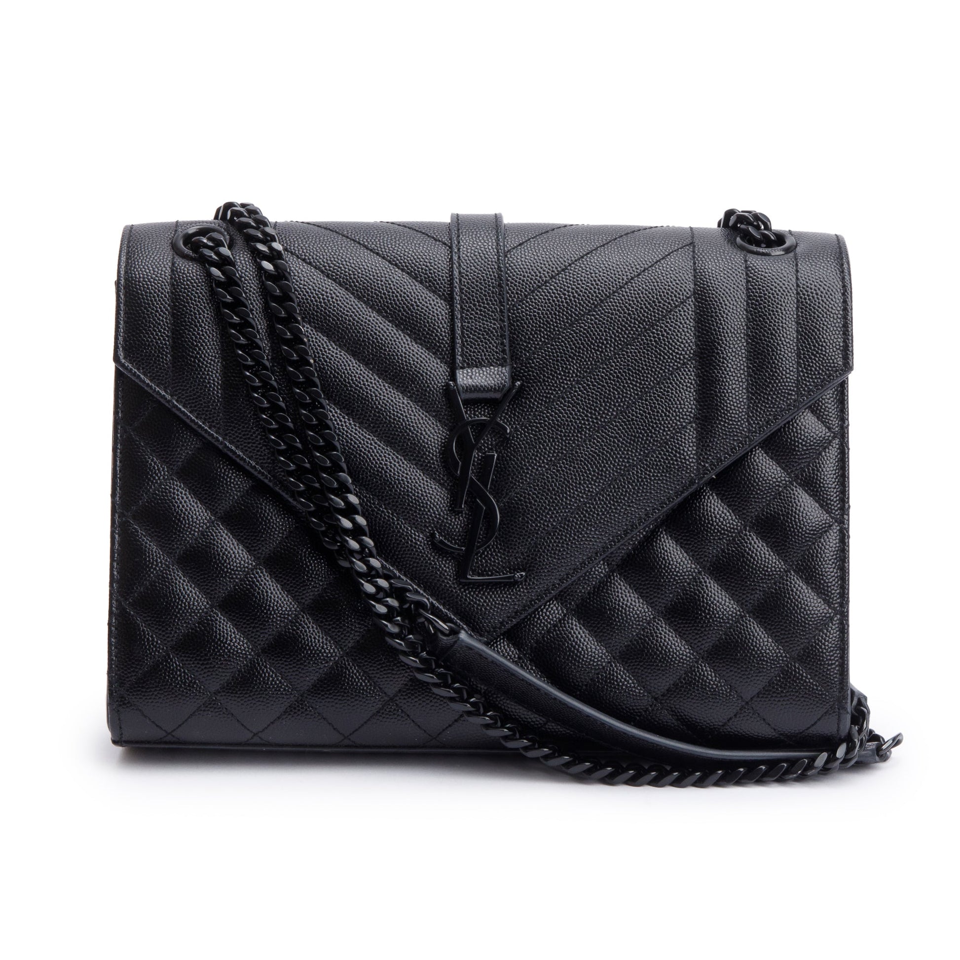YSL Saint Laurent So Grained De Poudre Envelope Shoulder Bag Black Medium