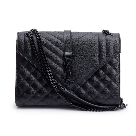 YSL Saint Laurent So Grained De Poudre Envelope Shoulder Bag Black Medium