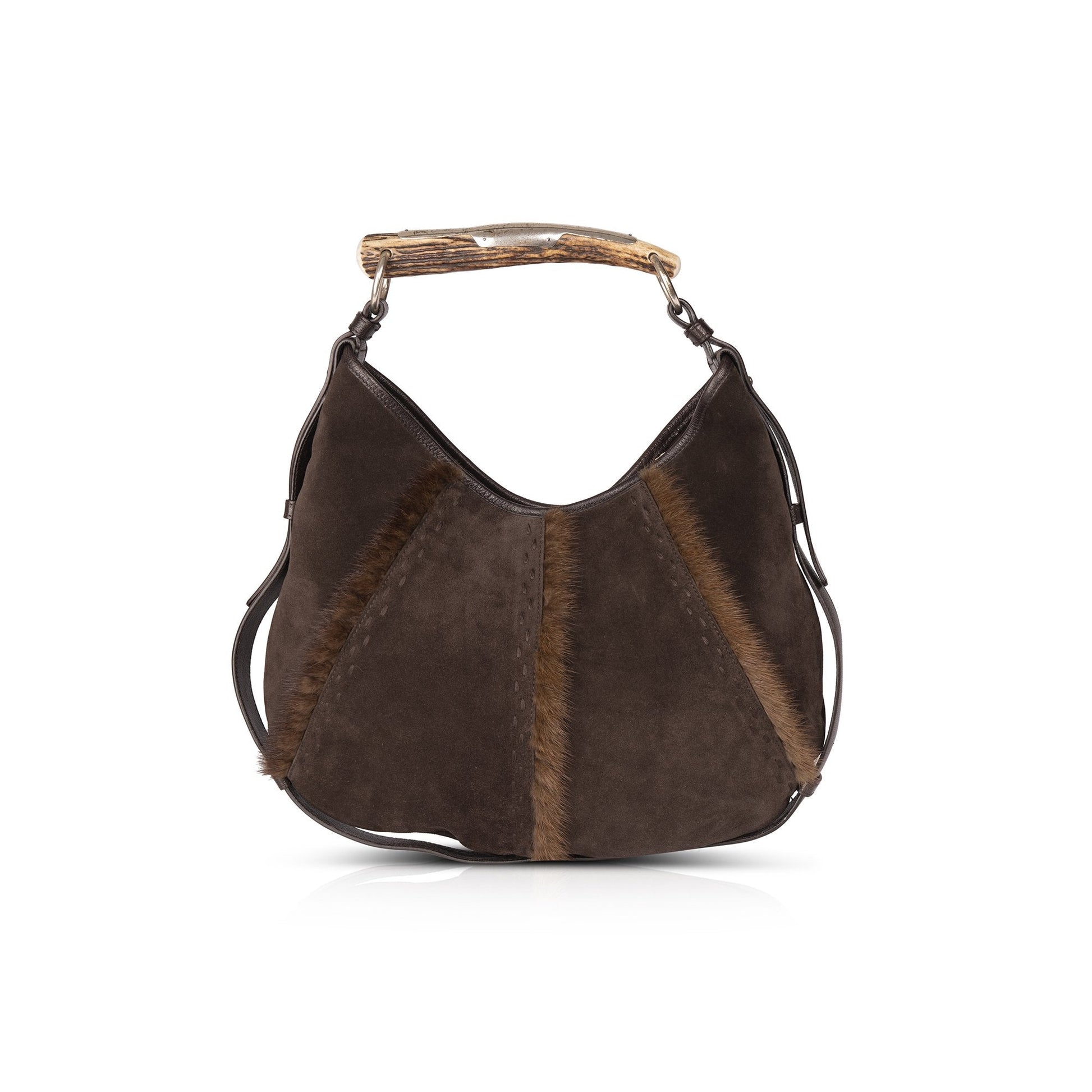 YSL Saint Laurent Mombasa Horn Hobo Suede Shoulder Bag