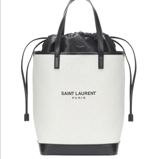 YSL Saint Laurent Yves Teddy Tote Bag Leather Canvas