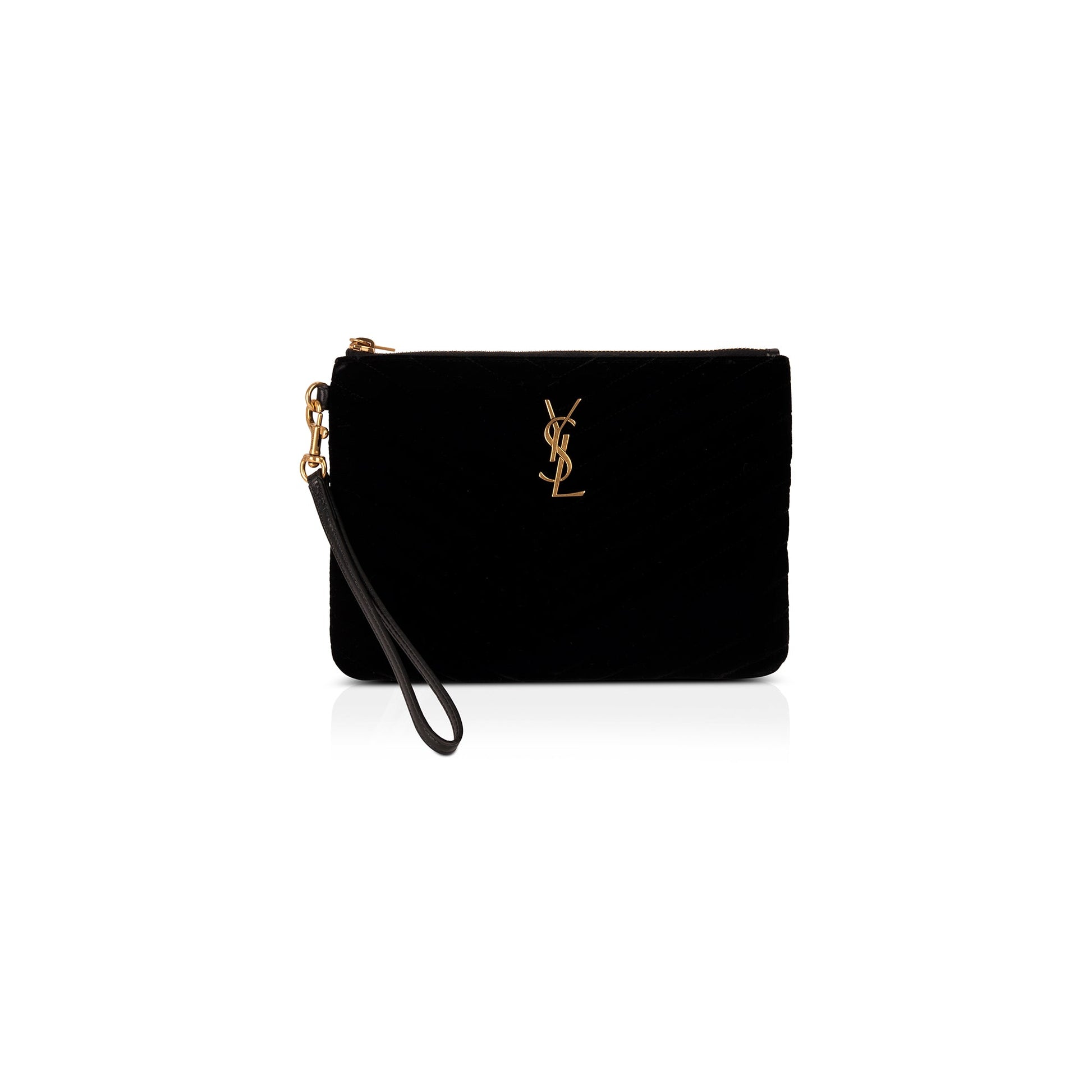 YSL Saint Laurent Velvet Cassandre Wrist Pouch Travel Bag