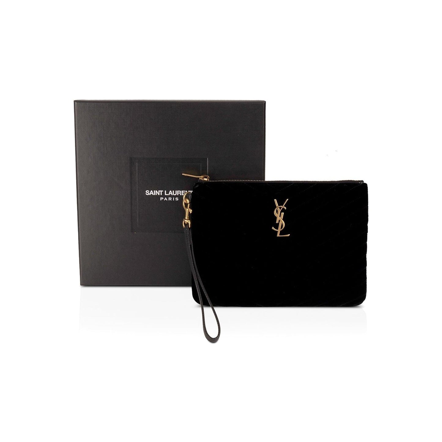 YSL Saint Laurent Velvet Cassandre Wrist Pouch Travel Bag