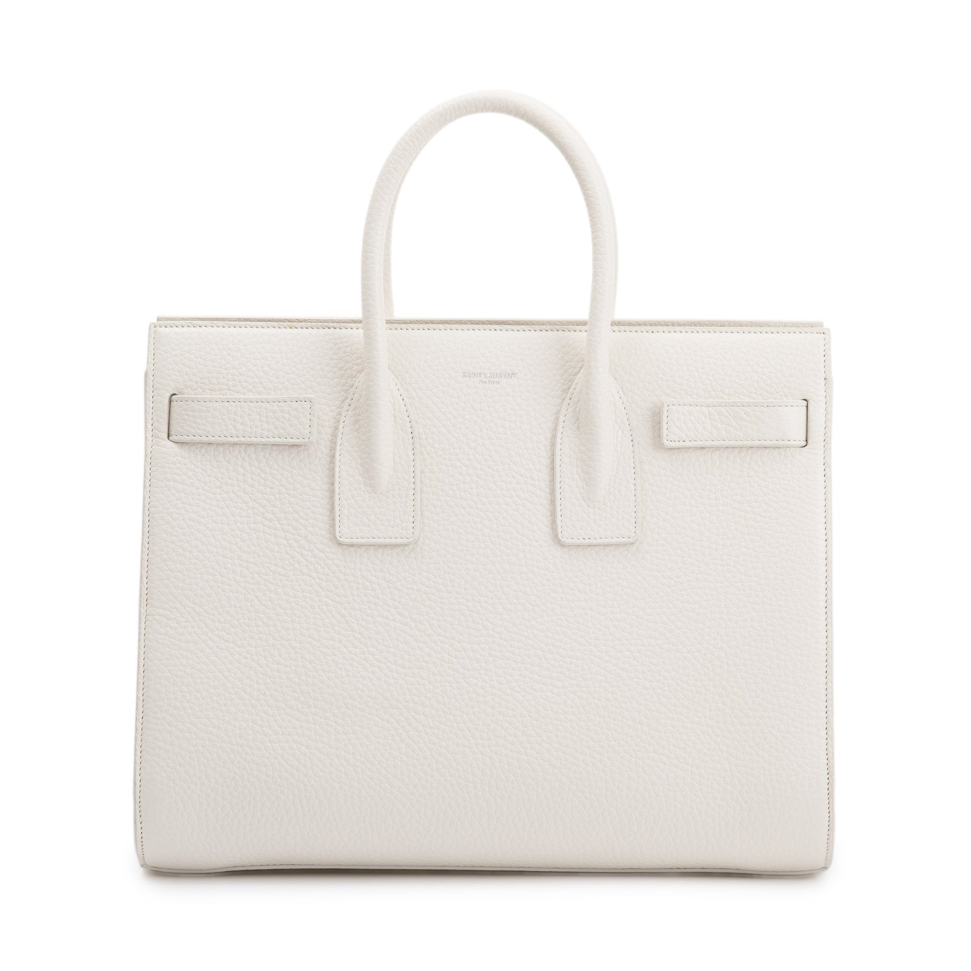 YSL Saint Laurent Grained Calfskin Sac De Jour Travel Bag White Small