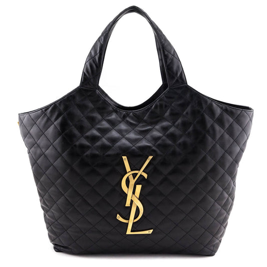 YSL Saint Laurent Trending Lambskin Maxi Icare Shopping Tote Quilted Black Tote Bag