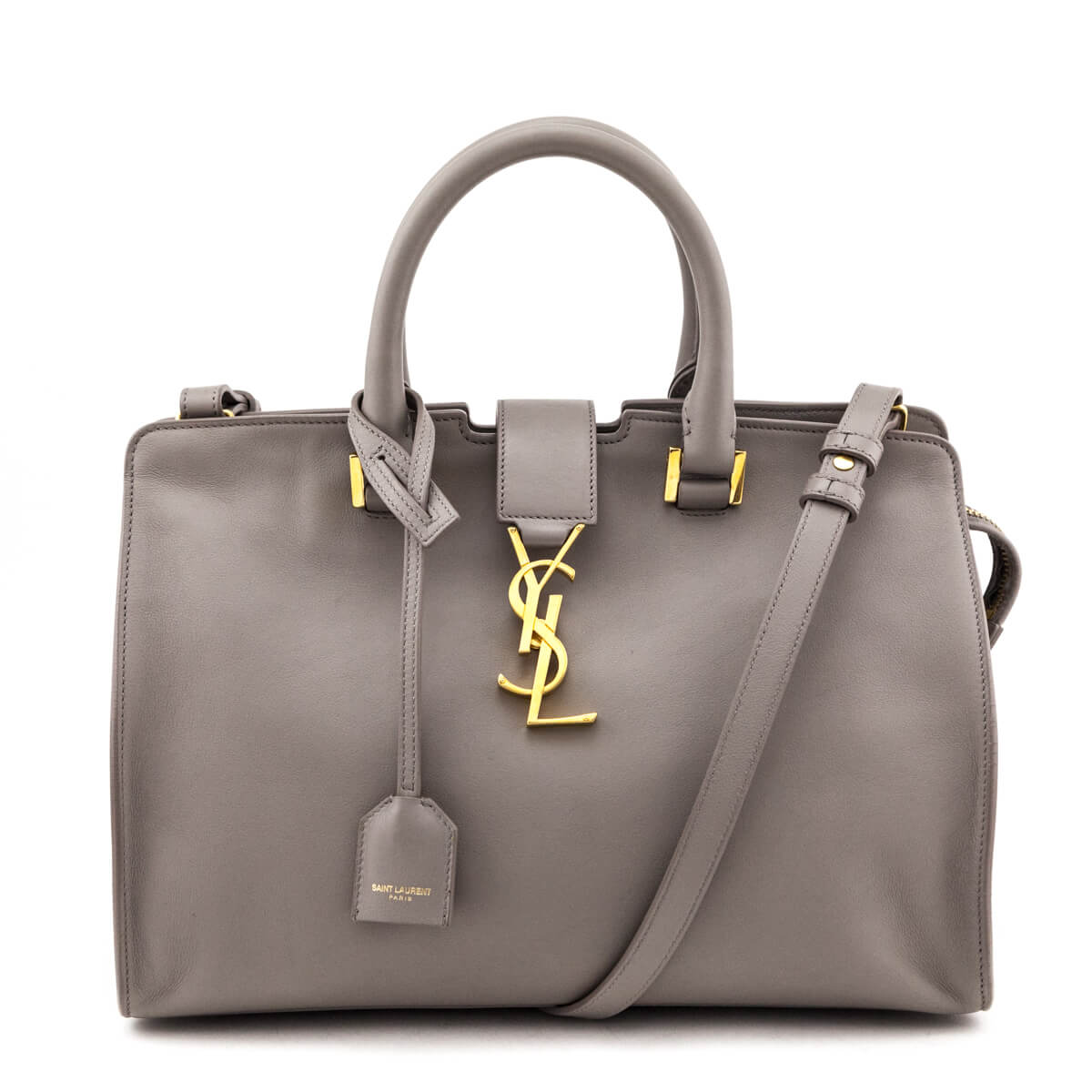 YSL Saint Laurent Trending Gray Calfskin Cabas Bag Monogram Small Travel Bag