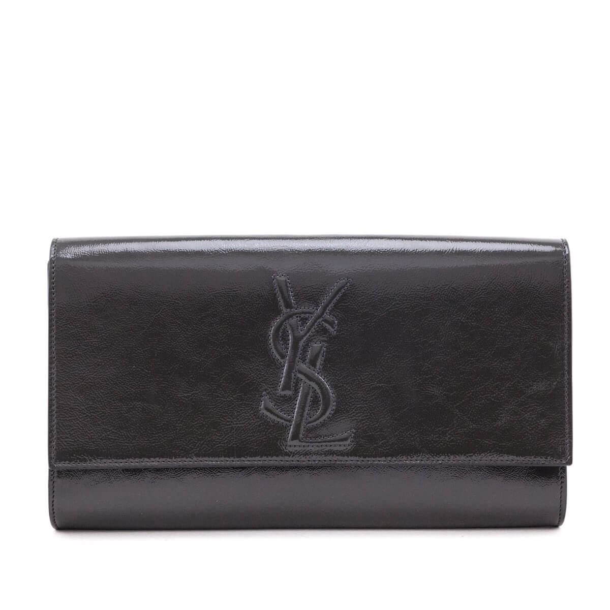 YSL Saint Laurent Trending Gray Textured Patent Belle De Jour Monogram Clutch Bag