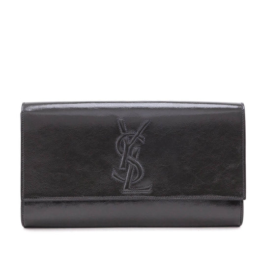 YSL Saint Laurent Trending Gray Textured Patent Belle De Jour Monogram Clutch Bag