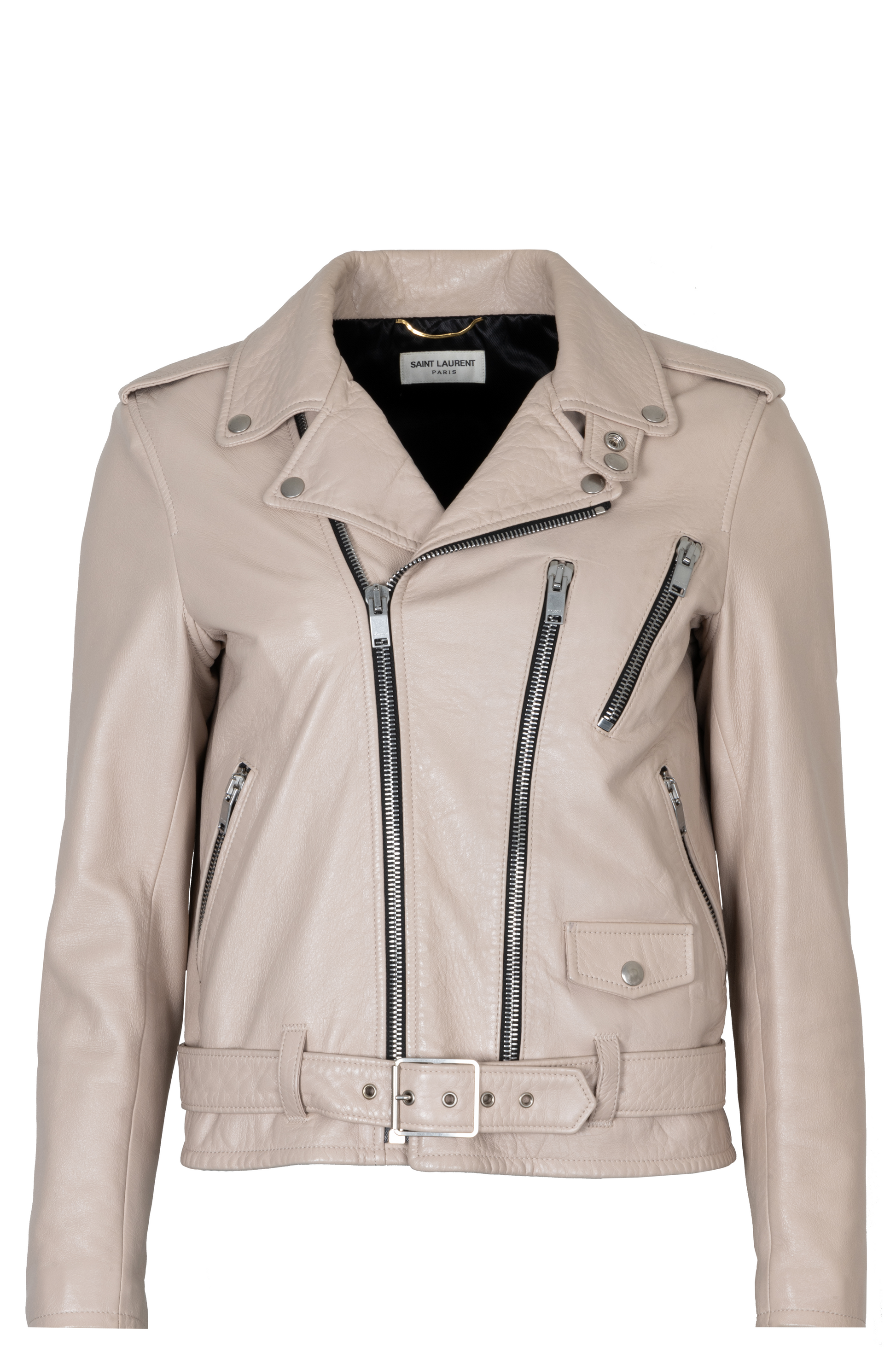 YSL Saint Laurent Belted Jacket Leather Beige