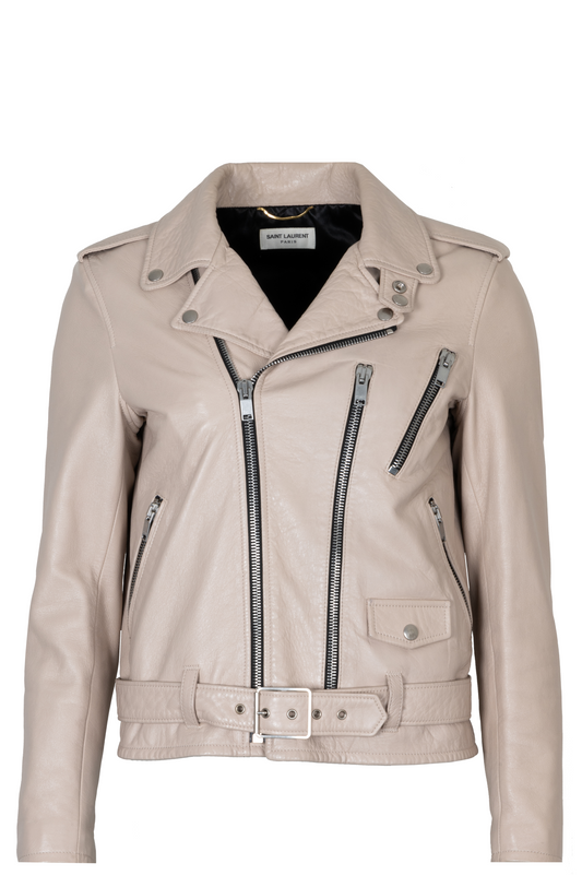 YSL Saint Laurent Belted Jacket Leather Beige
