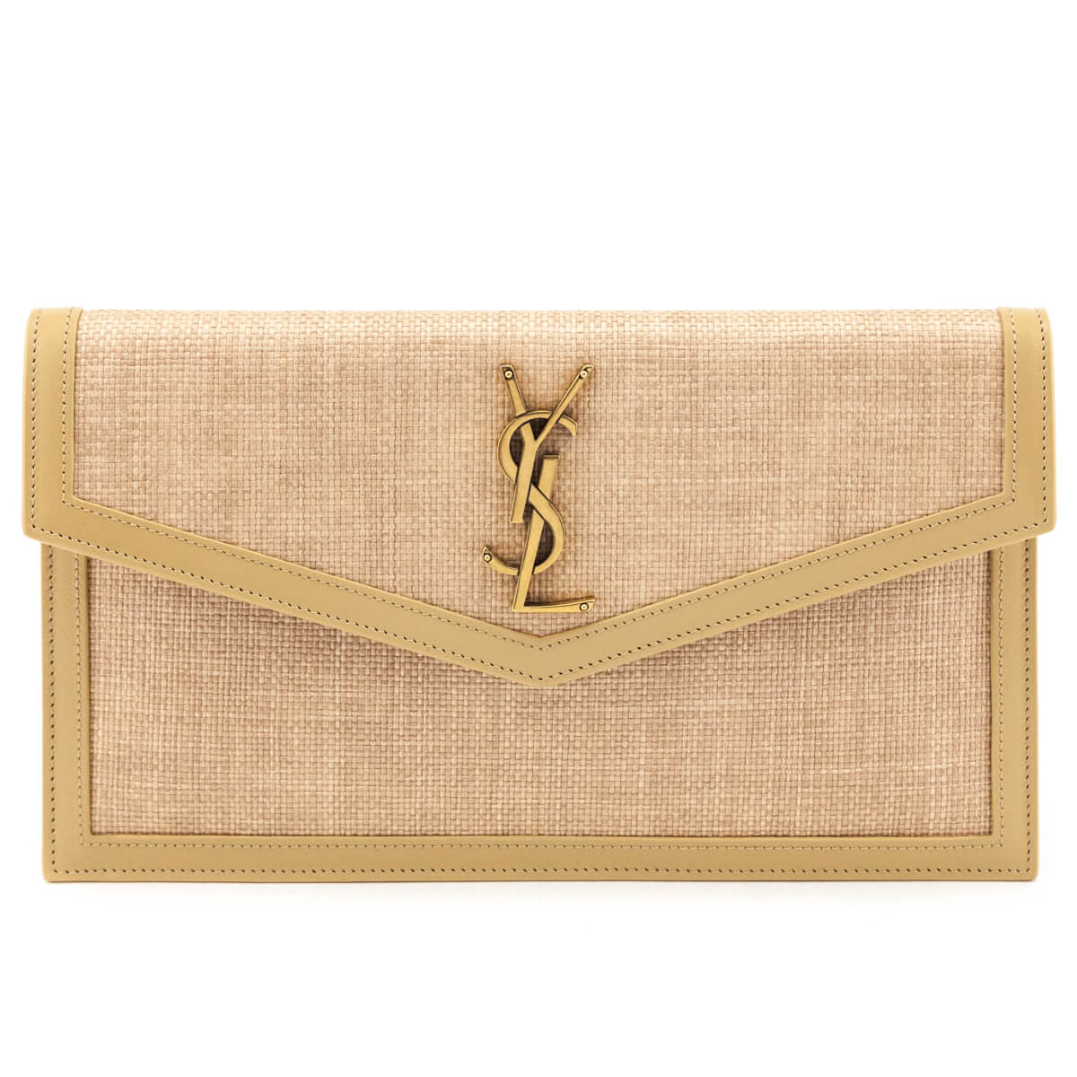 YSL Saint Laurent Trending Natural Hay Blush Uptown Pouch Travel Raffia Travel Bag