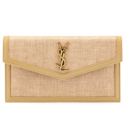 YSL Saint Laurent Trending Natural Hay Blush Uptown Pouch Travel Raffia Travel Bag