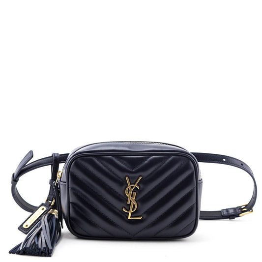 YSL Saint Laurent Luxury Trending Chevron Calfskin Lou Belt Bag Quilted Navy