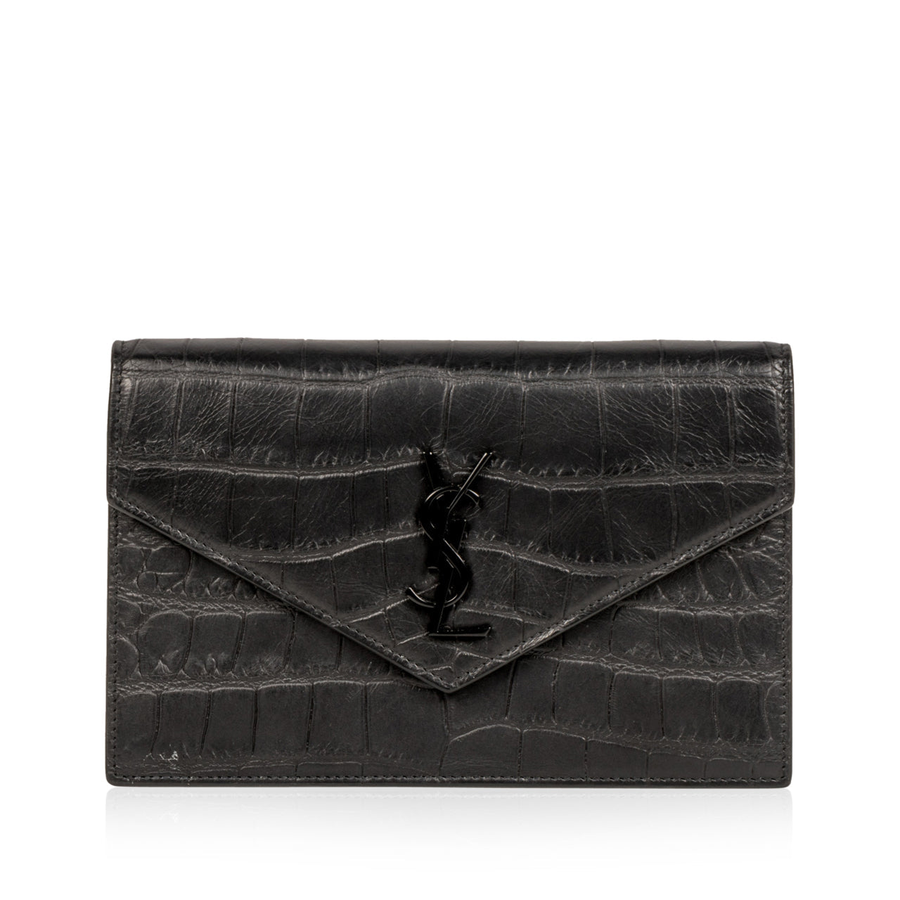 YSL Saint Laurent Envelope Crossbody Croc Embossed Crossbody Bag
