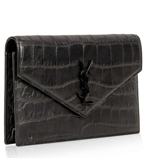 YSL Saint Laurent Envelope Crossbody Croc Embossed Crossbody Bag