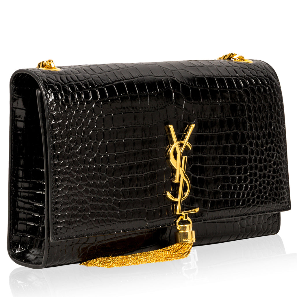 YSL Saint Laurent Kate Tassel Bag Croc Embossed Crossbody Bag