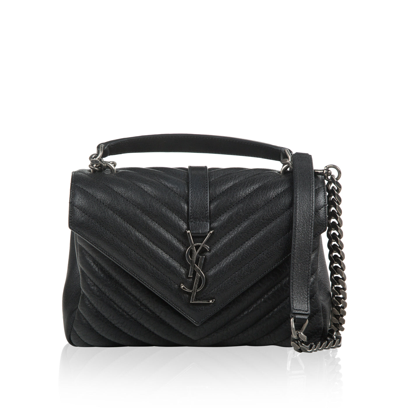 YSL Saint Laurent Coll Ge Crossbody Bag Medium Grained Leather Ruthenium