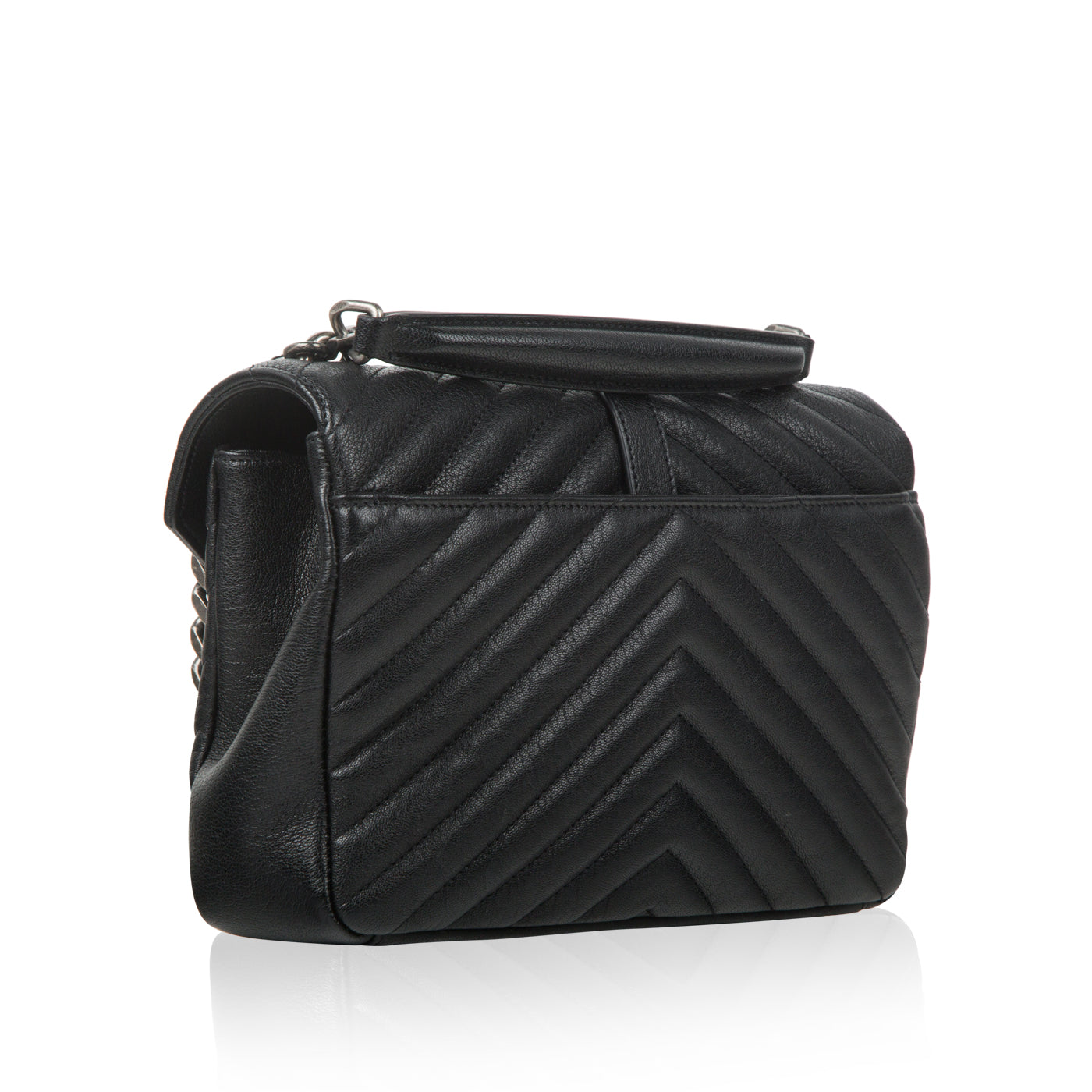 YSL Saint Laurent Coll Ge Crossbody Bag Medium Grained Leather Ruthenium