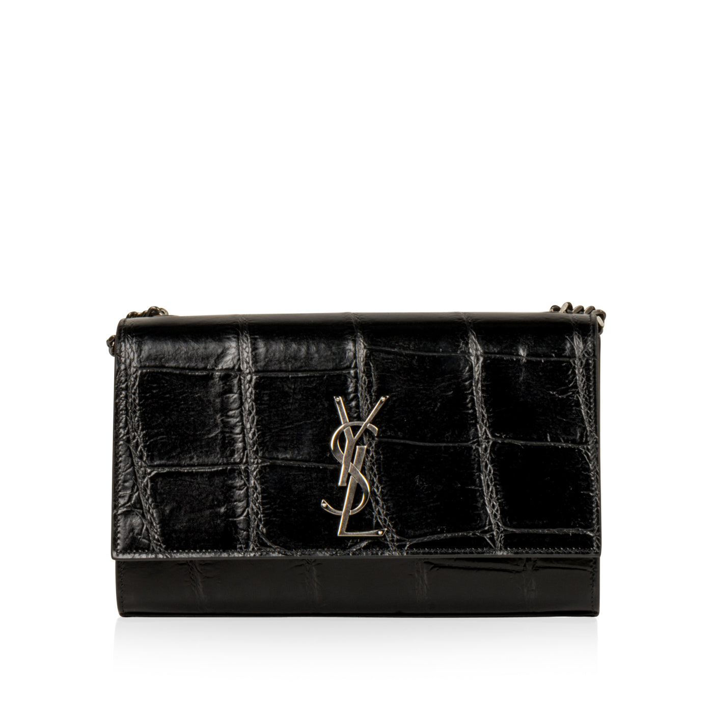 YSL Saint Laurent Kate Croc Crossbody Bag Embossed