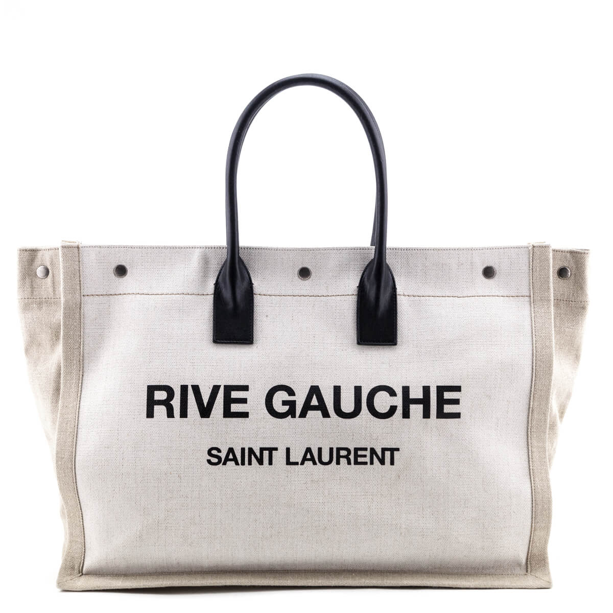 YSL Saint Laurent Saint Laurent Trending Linen And Rive Gauche Leather White Tote Bag