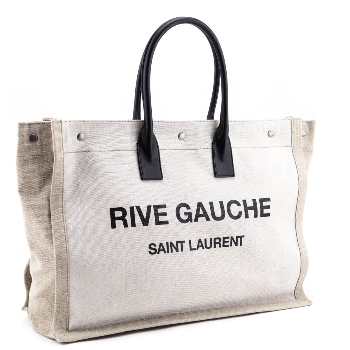 YSL Saint Laurent Saint Laurent Trending Linen And Rive Gauche Leather White Tote Bag