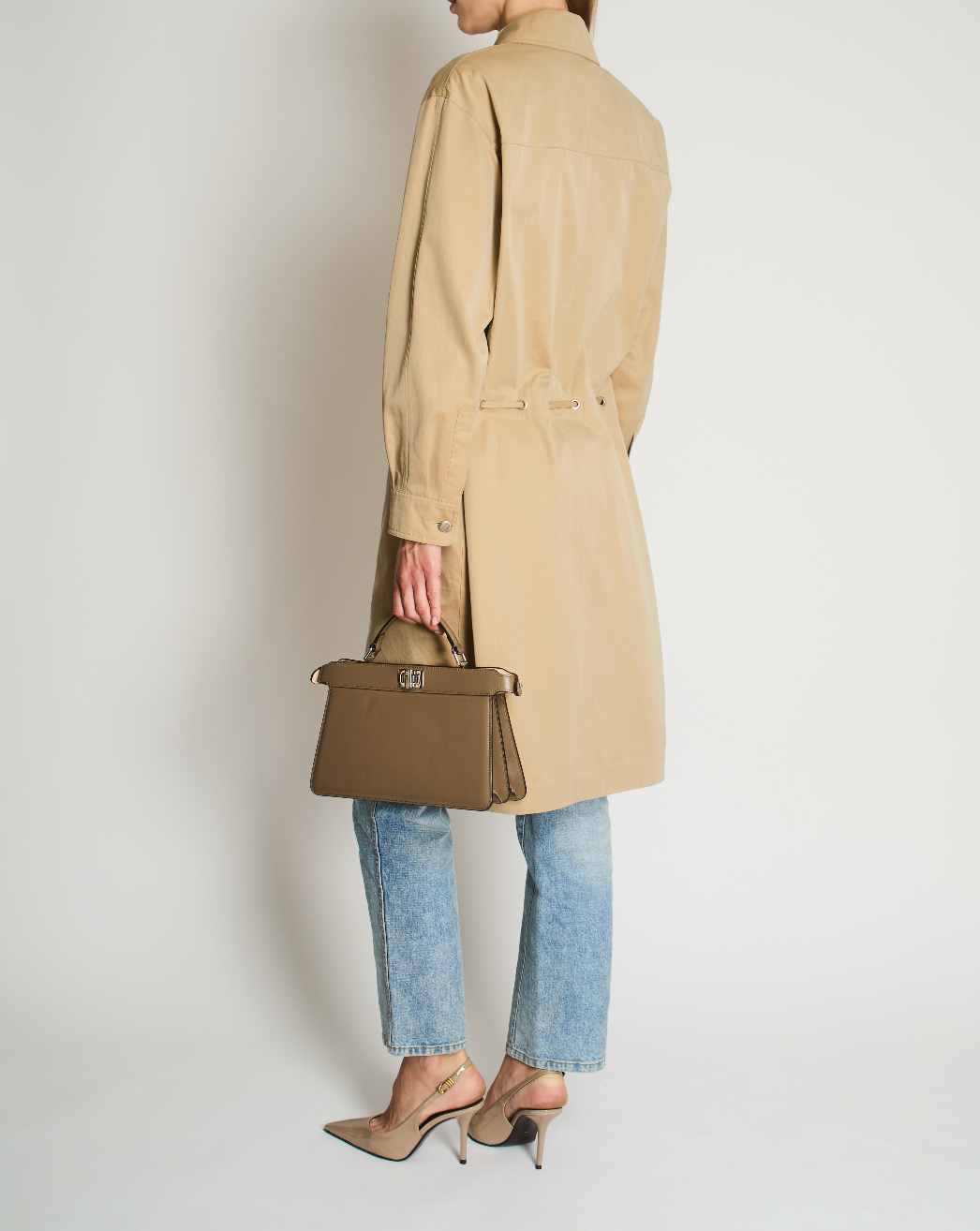 Chanel Beige Cotton Long Line Belted Trench Coat with Collar and Silver Logo Zip Size FR 40 (UK 12)