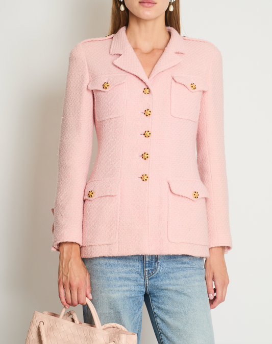 Chanel 96/A Pastel Pink Tweed Jacket with Gold Gripoix Buttons and Pocket Details FR 38 (UK 10)